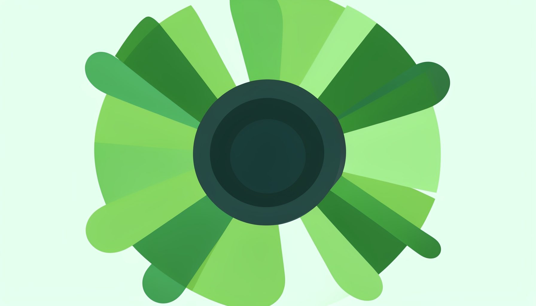 Flat vector illustration of a camera lens with soft green and dark green abstract shapes radiating outward, conveying a professional photography atmosphere