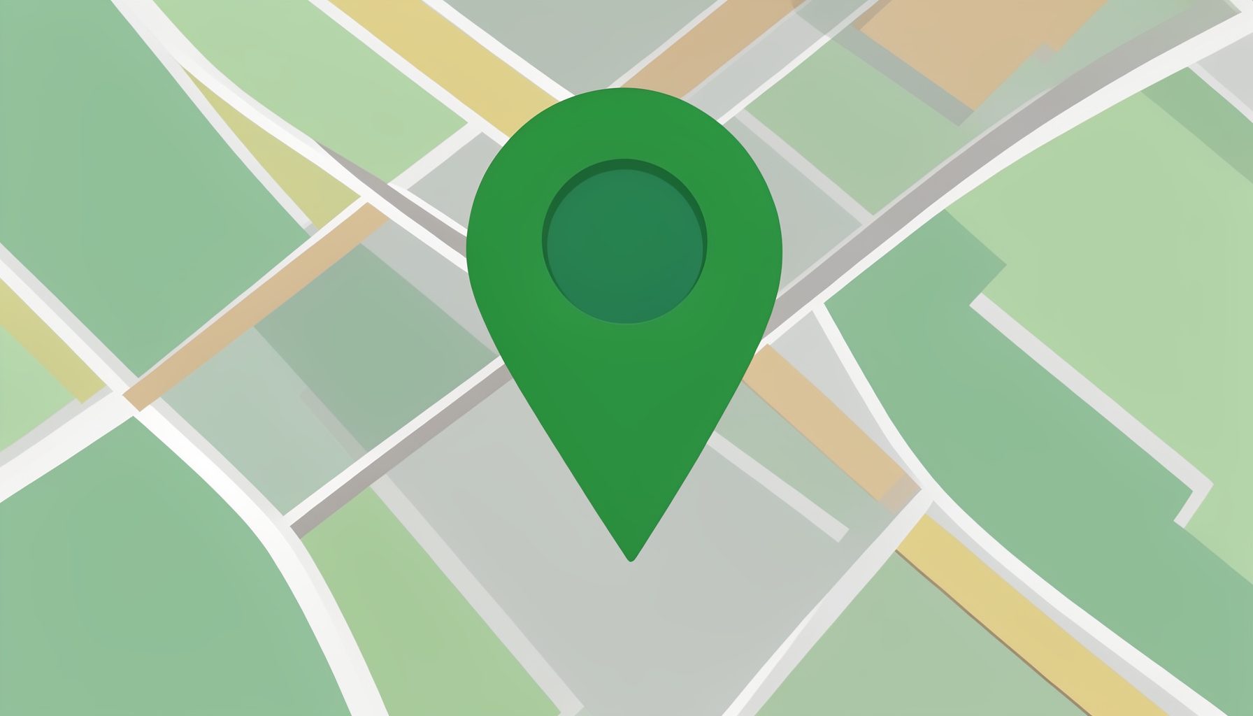 Flat vector illustration of a map pin over a simplified street grid in muted greens and warm grays, conveying a local Northeast Ohio location