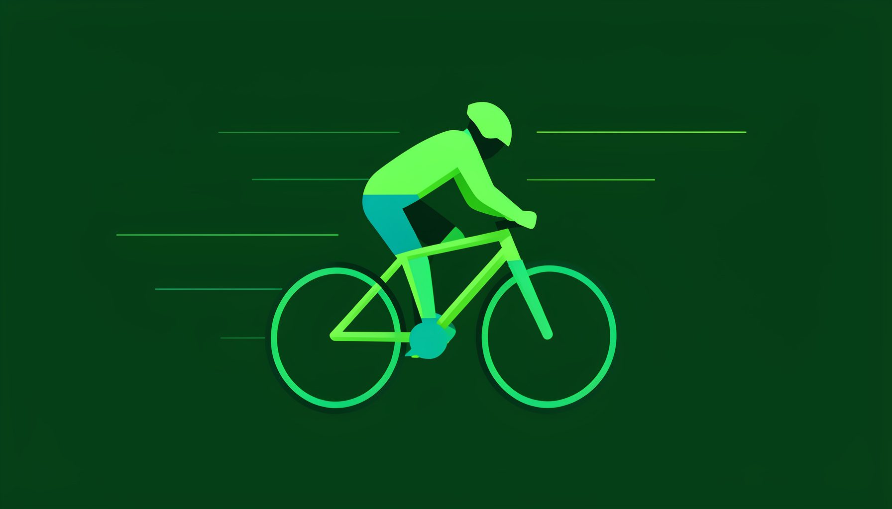Flat vector illustration of a cyclist in motion with speed lines on a dark green field