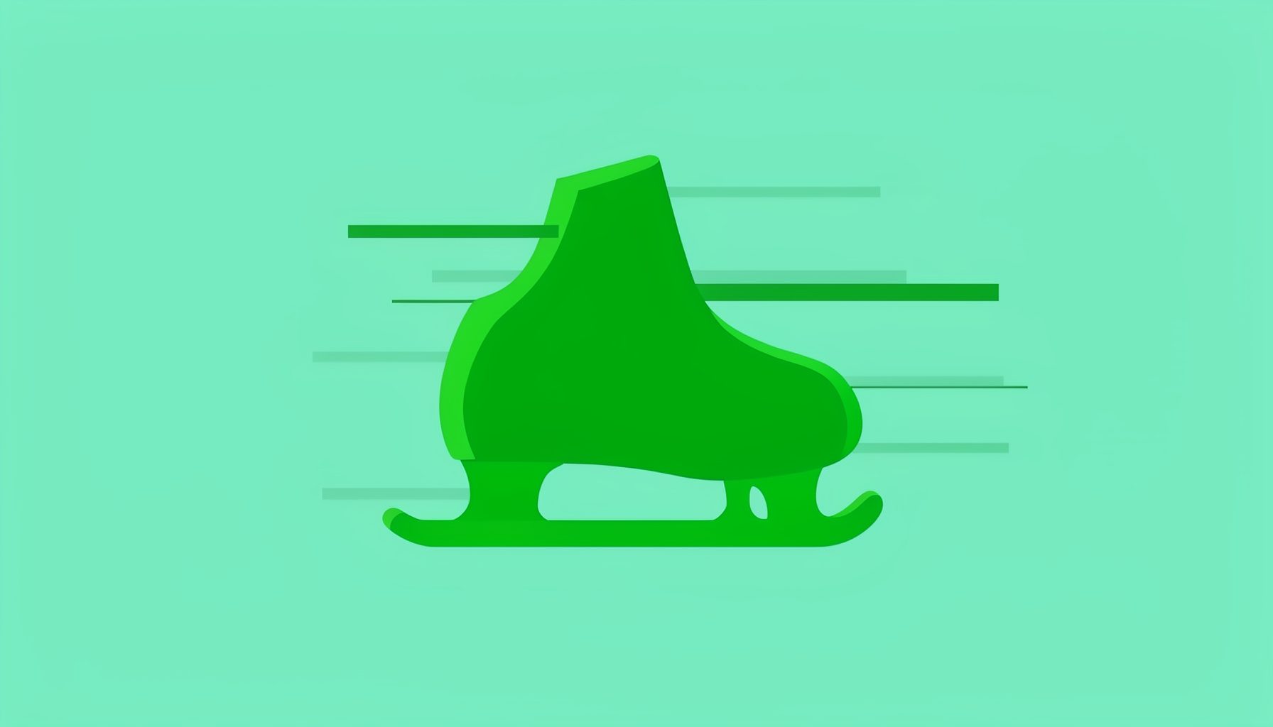 Flat vector illustration of an ice skate silhouette with motion lines on a cool green backdrop